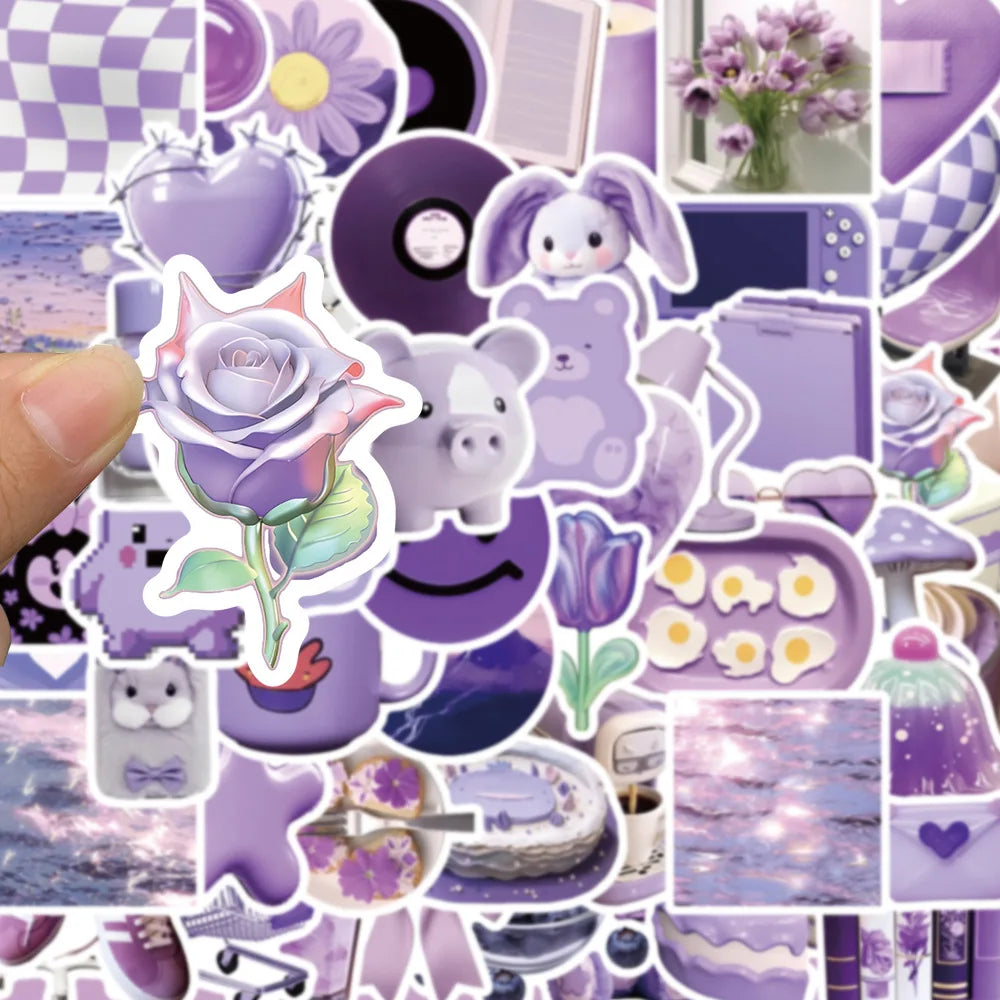 10/30/50PCS Cute Purple Stickers Ins Style Cartoon Decals Graffiti DIY Notebook Phone Skateboard Fridge Guitar Car Kids Toy Gift (Online Order Only)