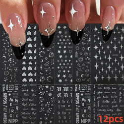 12PCS White Flowers Leaves 3D Nail Stickers Star/Moon/Sun Nail Art Decoration Decals Geometric Flower Stickers Nail Art Supplies (ONLINE ORDER ONLY)