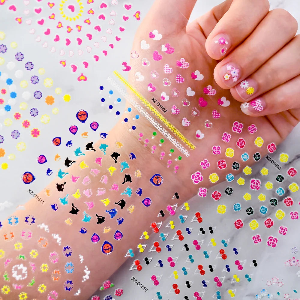 30pcs 3D Flowers Design Nail Art Stickers Colorful Floral Bow Tie Heart Butterfly Design Nail Decals Spring Summer Nail Supplies (Online Order Only)