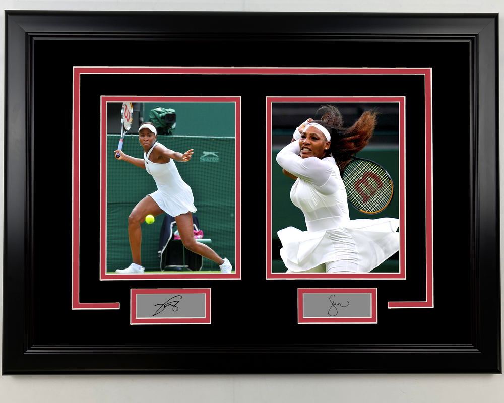 Framed Serena Williams and Venus Williams Facsimile Laser Engraved Signatures Wimbledon 17x23 Dual Tennis Photo (ONLINE ORDER ONLY)