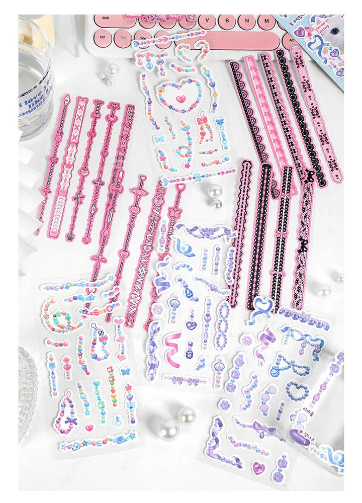 2Pcs/lot Cute Ribbon Chain Stickers Lace Idol Card Scrapbooking DIY Album Decoration Sticker Aesthetic Kawaii Stationery (ONLINE ORDER ONLY)