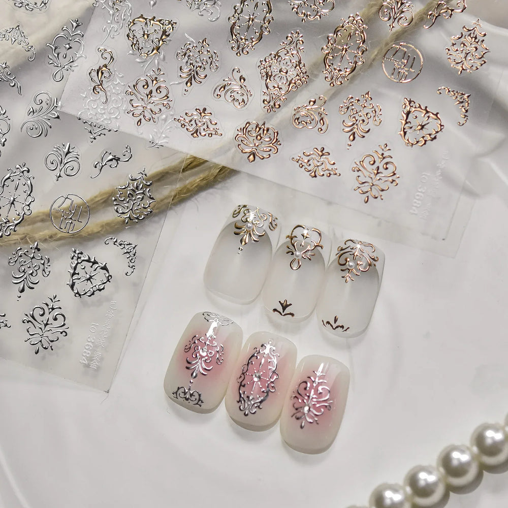 Baroque Figure Flower Totem Geometric Star Love Heart Hot Stamping Embossed Relief Self Adhesive Nail Art Sticker Manicure Decal (ONLINE ORDER ONLY)