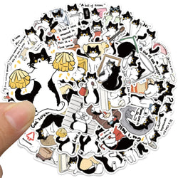 50pcs Funny Cute Cartoon Animal Pet Tuxedo Cat Stickers Water Bottle Stickers Luggage Laptop Guitar Skateboard Vinyl Decals (Online Order Only)