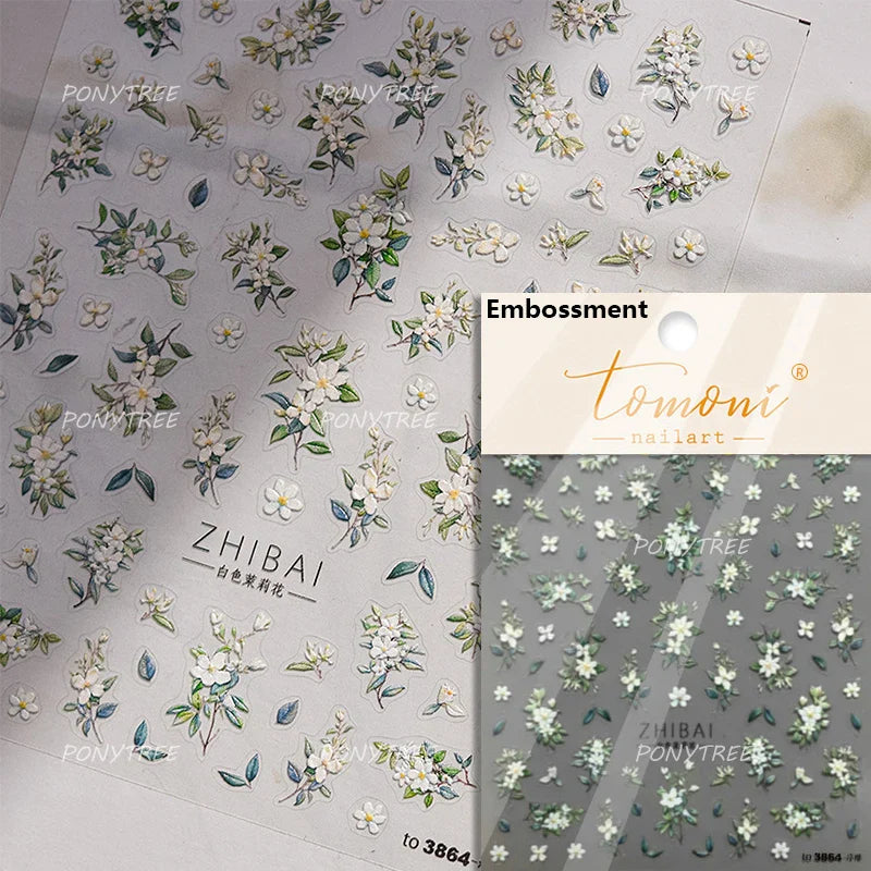 Pink Peach Blossom Flower White Pear Romantic Archaistic Swallow Window Adhesive Nail Art Stickers Rhinestone Manicure Decals (ONLINE ORDER ONLY)