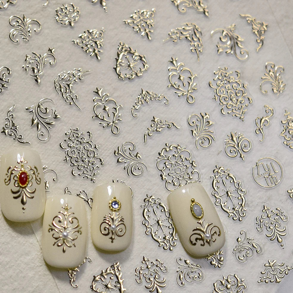 Baroque Figure Flower Totem Geometric Star Love Heart Hot Stamping Embossed Relief Self Adhesive Nail Art Sticker Manicure Decal (ONLINE ORDER ONLY)
