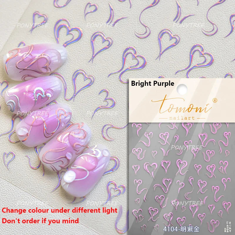 Line Love Heart Arc French Romantic Curve Punk Attitudinal Hollow Geometric Figure Adhesive Nail Art Stickers Manicure Decals (Online Order Only)