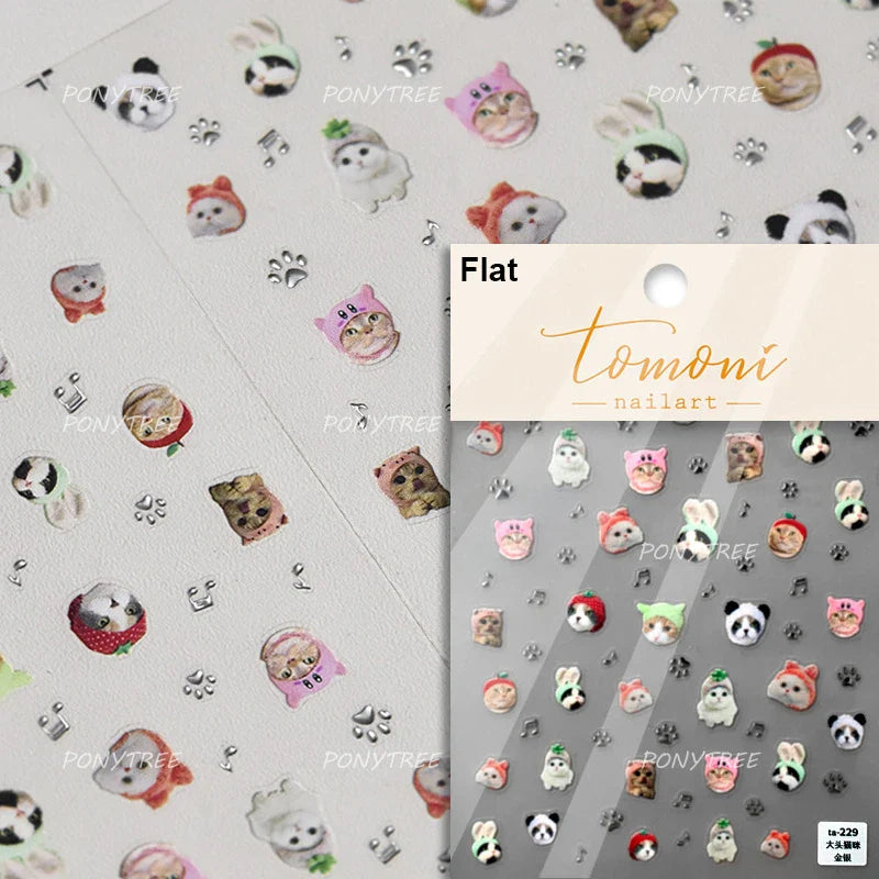 Lovely Cartoon Halo Dyeing Cat Bowkbot Paw Kitten Star Love Charming Self Adhesive Nail Art Sticker Cute Animals Manicure Decal (ONLINE ORDER ONLY)
