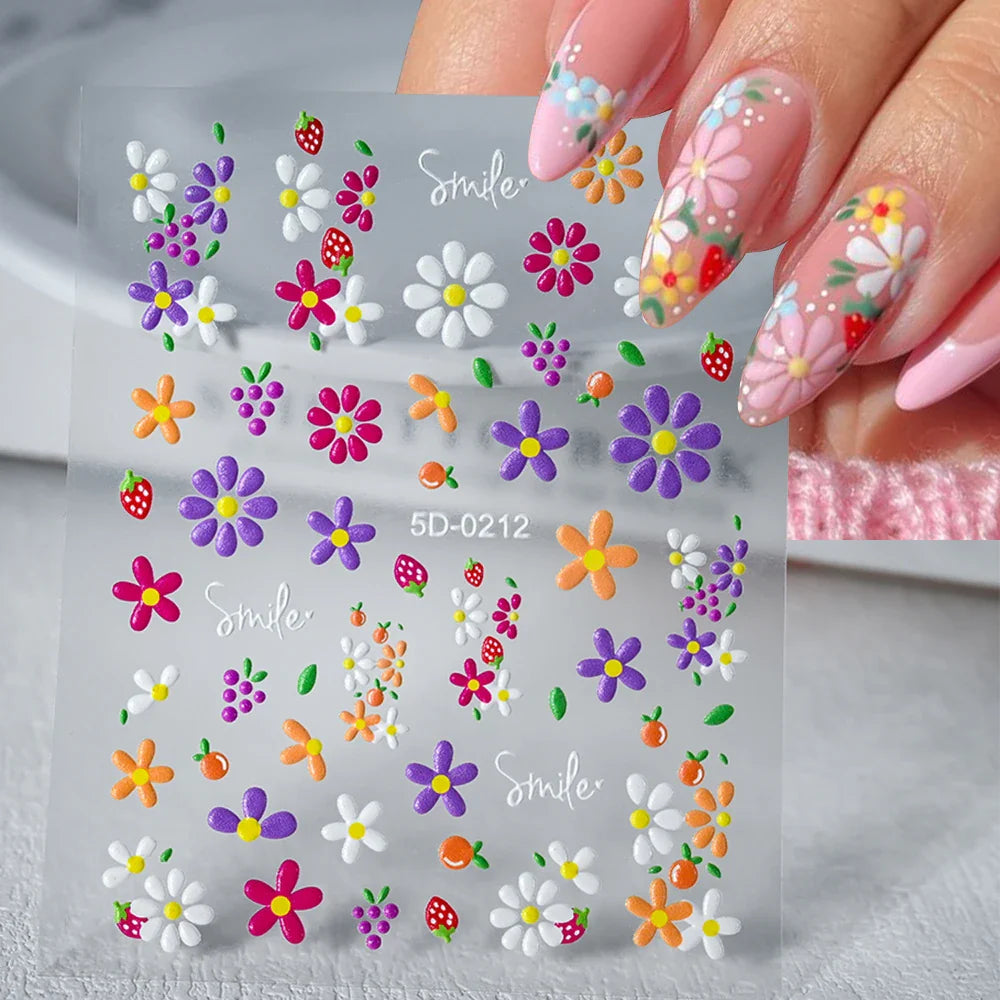 1pc 5D Flower Design Nail Art Stickers Colorful Flowers Nail Art Decals For DIY & Nail Salons Self-Adhesive Nail Art Supplies *^ (ONLINE ORDER ONLY)