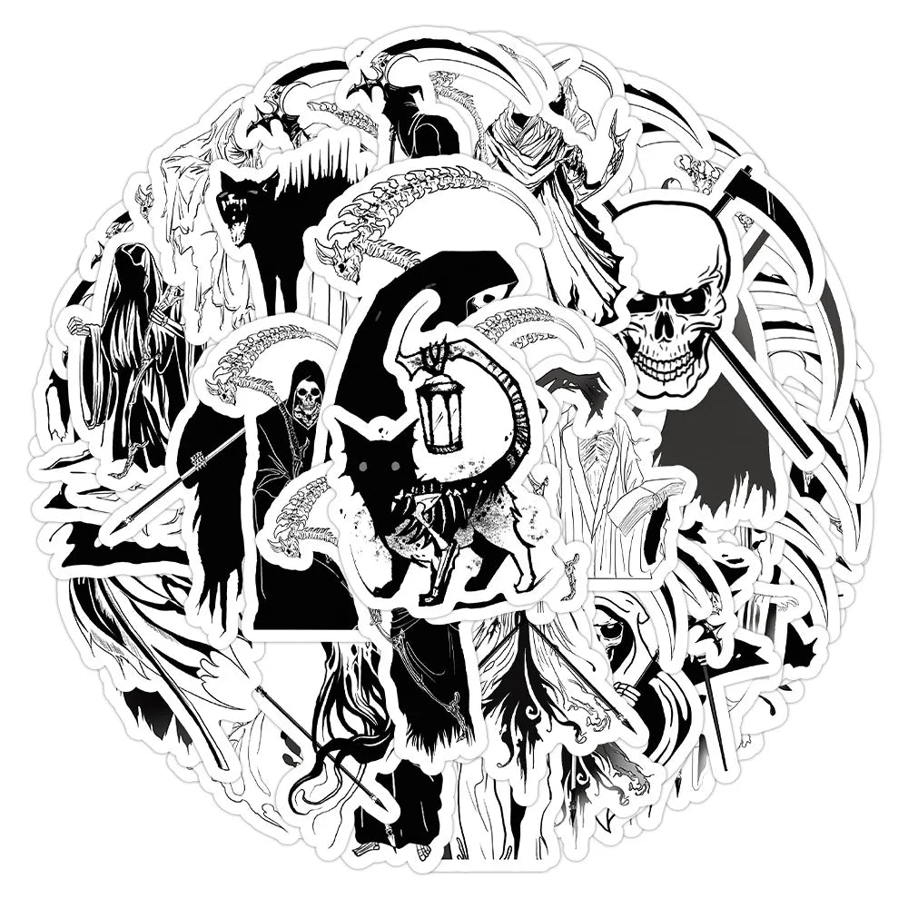 50pcs Anime Death Stickers for Motorcycle, Luggage, Laptop, Phone, Helmet, Kids, Waterproof (Online Order Only)