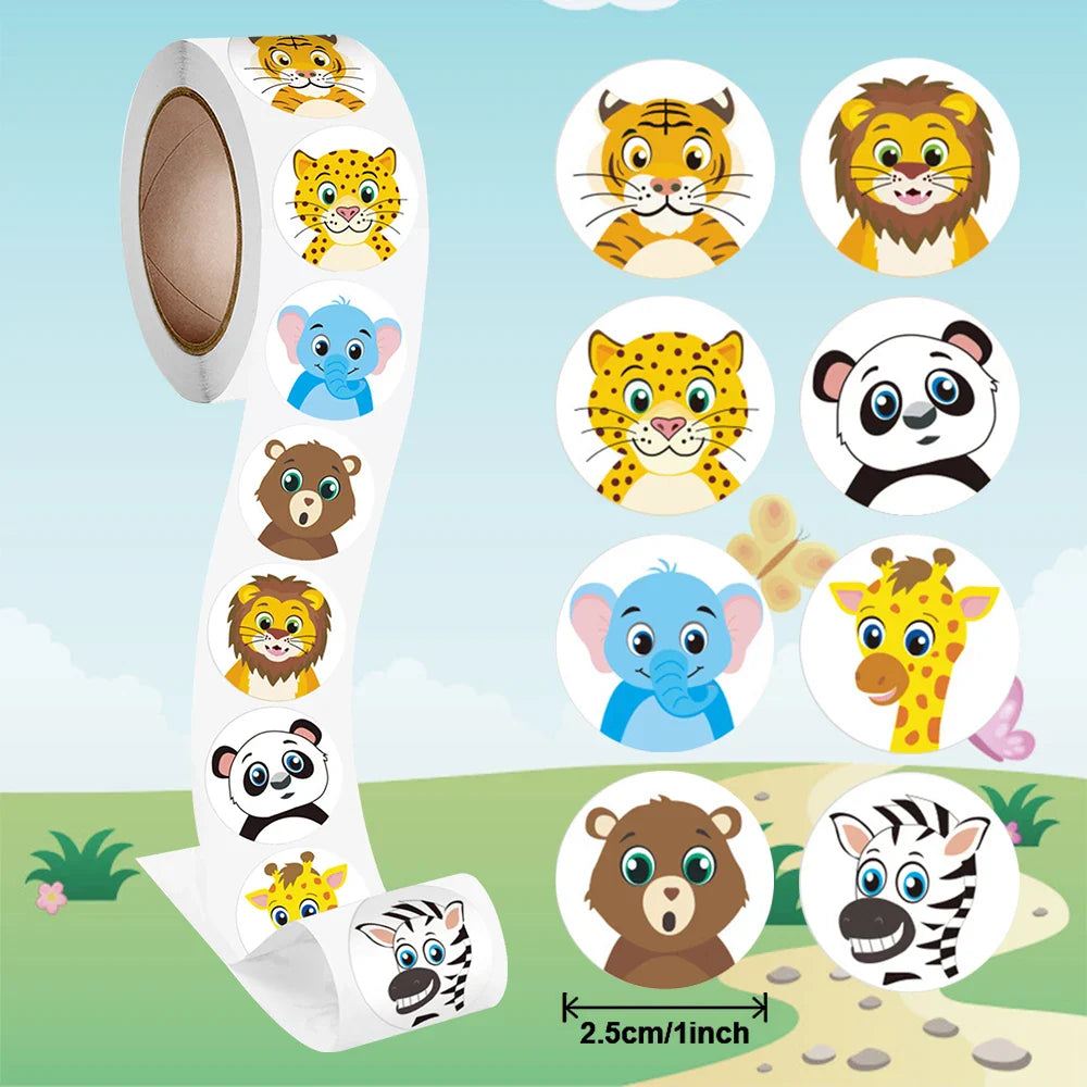 100-500pcs Cartoon Animal Reward Stickers 2.5cm/1inch DIY Decor Perfect For Learning Games Notebook Pad Fridge Gift Seal Labels (ONLINE ORDER ONLY)