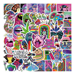 52PCS Cartoon Colorful Psychedelic Trippy Stickers Aesthetics Laptop Guitar Luggage Phone Graffiti Sticker Decal Kid Toy (Online Order Only)
