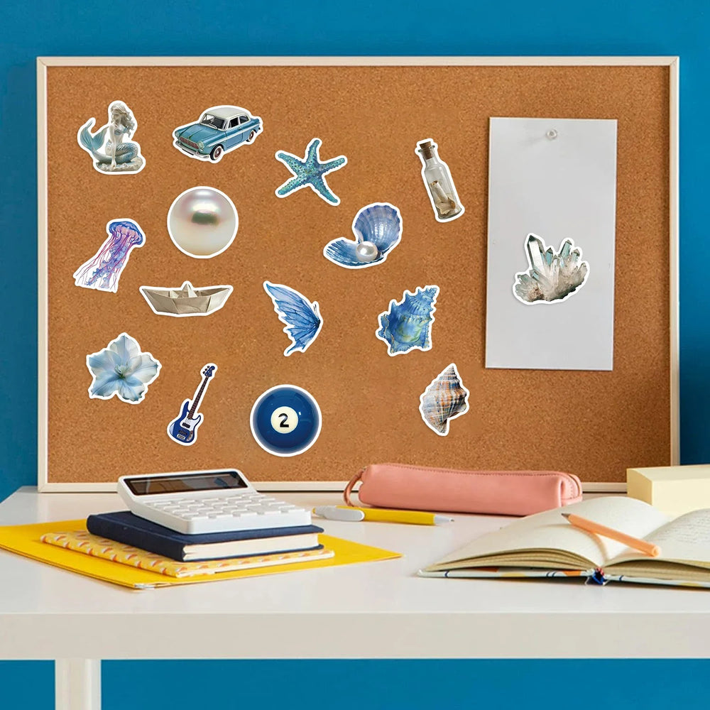 50pcs Silver Blue Sea Ins Sticker Waterproof Graffiti Cartoon Stickers For Luggage Laptop Guitar Phone Skateboard Vinyl Decals (Online Order Only)