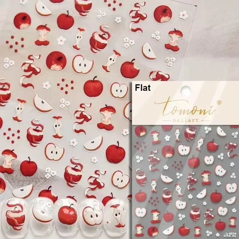 Colorful Food Pudding Alkali Water Bowknot Cream Fork Cup Bread Jelly Fruit Cartoon Cake Relief Nail Art Sticker Manicure Decals (ONLINE ORDER ONLY)