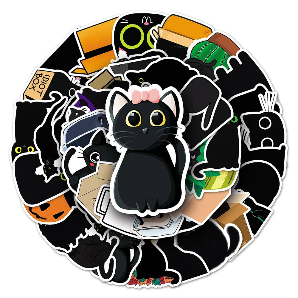 10/30/50PCS Cartoon Black Cat Stickers Cute Decals Phone Notebook Fridge Phone Laptop Luggage Suitcase Decoration Kids DIY Toy (ONLINE ORDER ONLY)