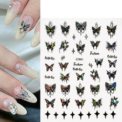 1pcs Butterfly Floral Nail Art Stickers Magic Shell Light Laser Black/White Nail Decoration Butterfly Slider Manicure Ornaments* (Online Order Only)