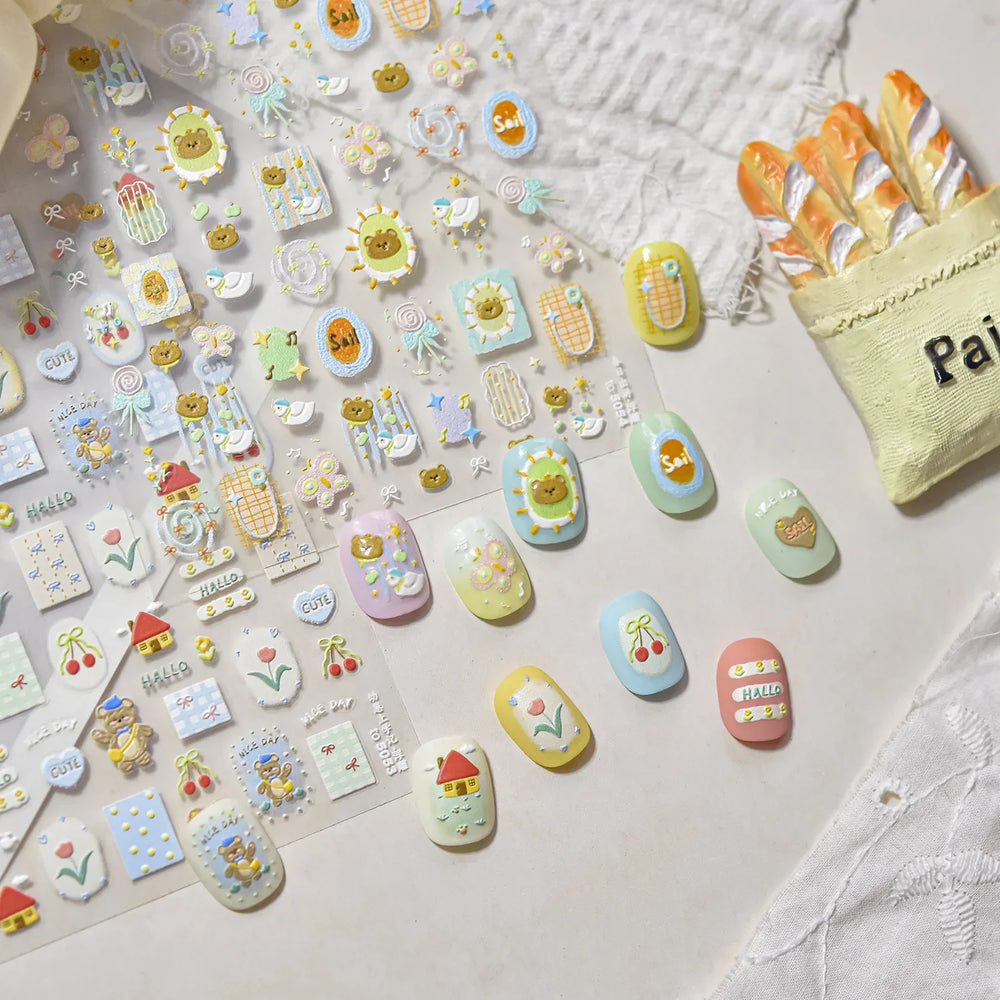 Bear Star Bowknot  Duck Cherry House Mini Flower Butterfly Line Bow Tie Apple Gird Cute Chic Nail Art Stickers Manicure Decals (ONLINE ORDER ONLY)