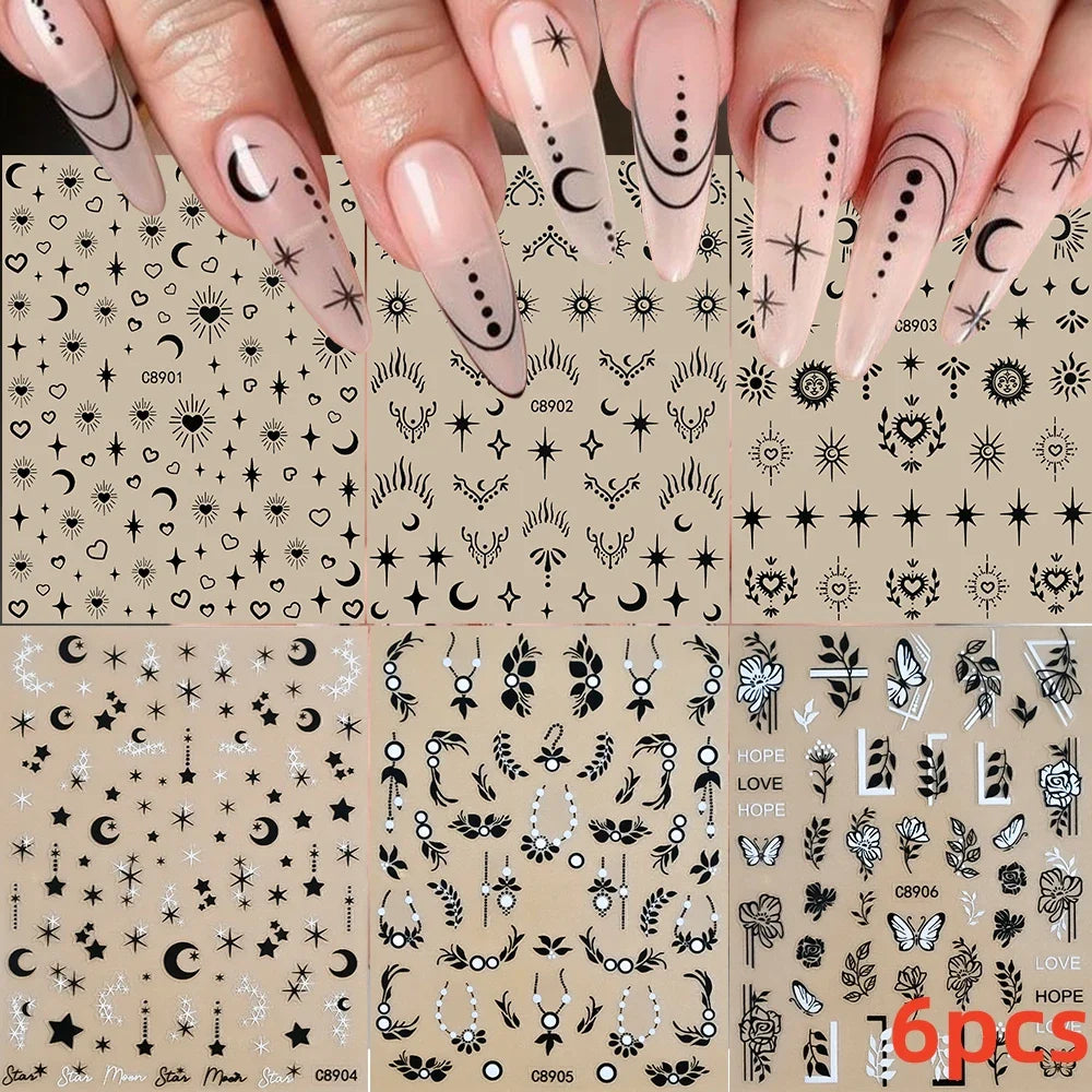 5/8Pcs 3D Hawaiian Flowers Nail Art Stickers Summer Decors with Tropical Leaves Slider Vibrant Pink & White Flowers for Parties* (ONLINE ORDER ONLY)
