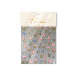 Delicate Dreamy Petal Star Tulip Flower Purple Bowknot Butterfly Illusion Chic Relief Adhesive Nail Art Stickers Manicure Decals (Online Order Only)