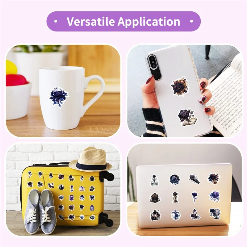 10/30/50PCS Dark Purple Rose Sticky PVC Sticker Aesthetic Children's Stationery DIY Decoration Scrapbooking School Supplies (ONLINE ORDER ONLY)