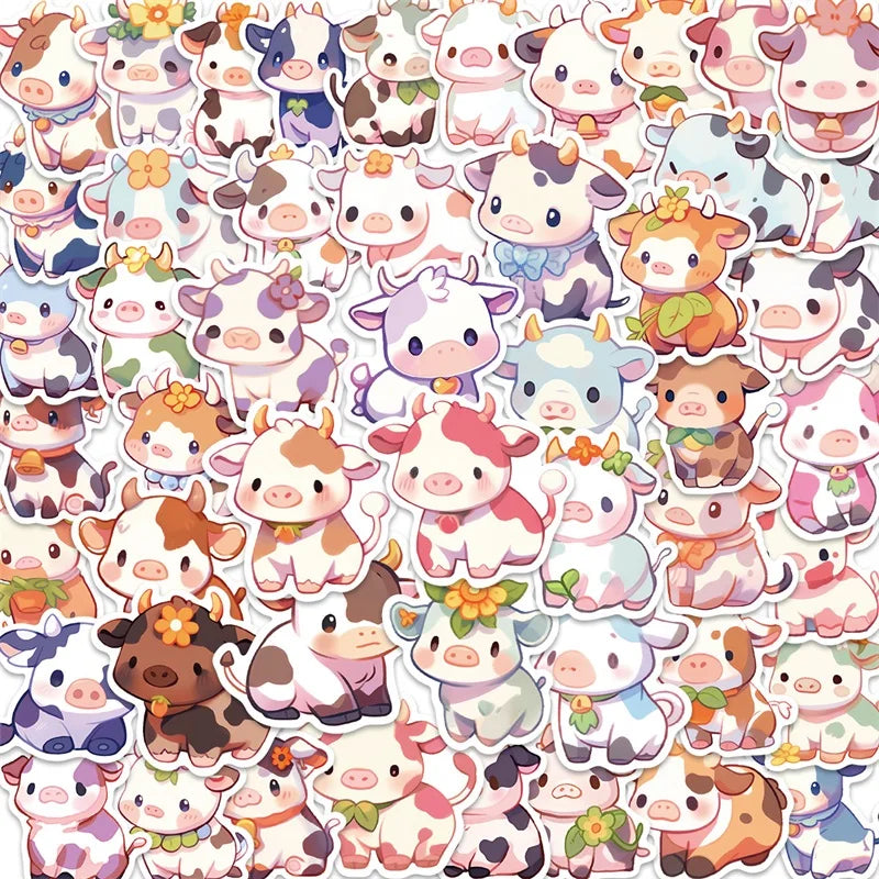 10/30/50PCS Cute Rainbow Cow PVC Sticky Sticker Aesthetic DIY Korean Stationery Decoration Scrapbooking School Supplies for Kids (ONLINE ORDER ONLY)