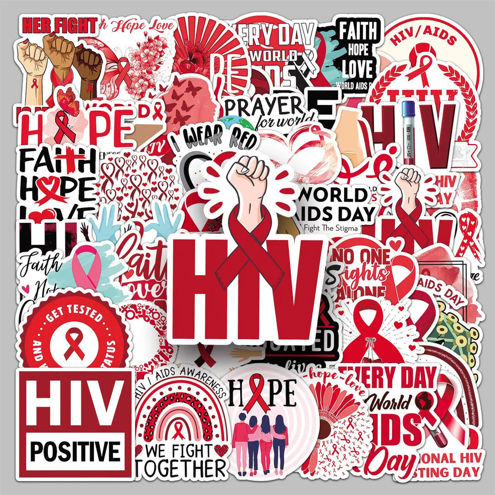 50pcs AIDS Awareness Graffiti Stickers for Wall & Desktop Decoration with Storage Box (Online Order Only)