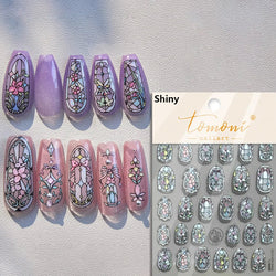 Retro Shiny Glazed Rococo Flower Window Dreamy Butterfly Geometric Frame Stamp Embossed Reliefs Nail Art Stickers Manicure Decal (Online Order Only)
