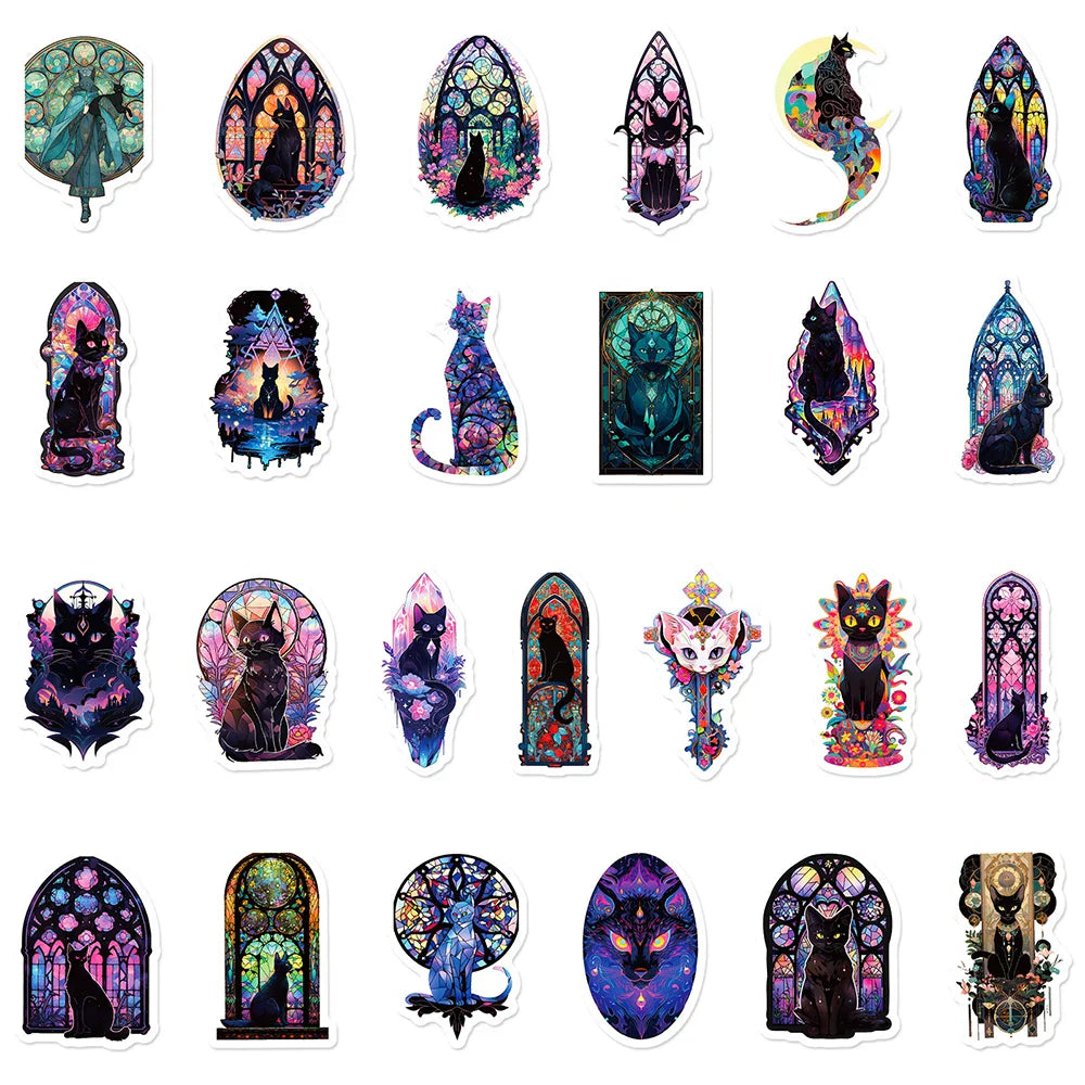 10/30/50pcs Gothic Dark Black Cat Moon Stickers Cool Aesthetic Goth Decals Toys Scrapbook Phone Luggage Car Decoration Sticker (ONLINE ORDER ONLY)