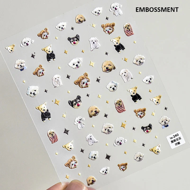 Lovely Dog Cat Animal Bunny 3D Soft Embossed Relief Self Adhesive Nail Art Stickers Cute Pretty Puppy Kitty Star Manicure Decals (ONLINE ORDER ONLY)