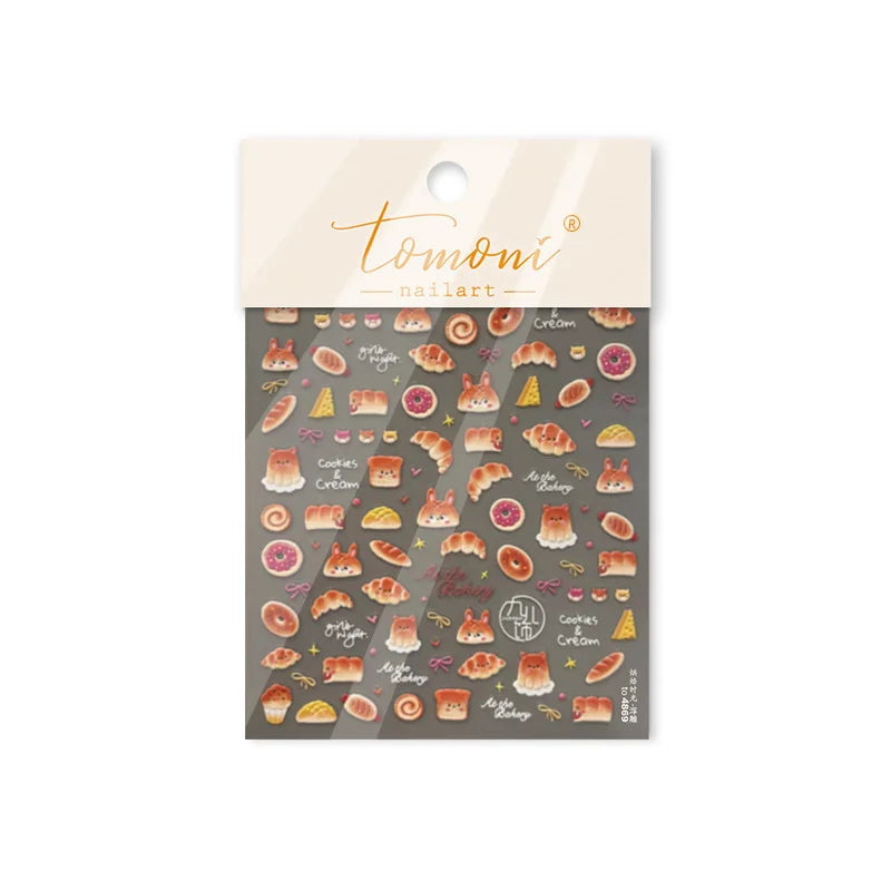Sweet Cookies Biscuit Snack Delicious Doughnut Savoury Food Bicky Croissant Cheese Pudding Baguette Chic Nail Art Stickers Decal (ONLINE ORDER ONLY)