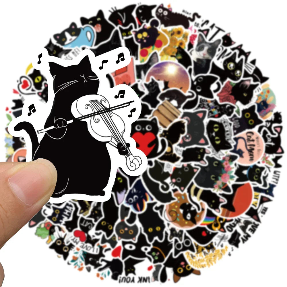 50/100pcs Cute Cartoon Black Cat Animal Stickers For Kids Waterproof Graffiti Phone Guitar Water Bottle Laptop Decals (ONLINE ORDER ONLY)