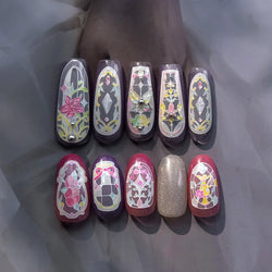 Retro Shiny Glazed Rococo Flower Window Dreamy Butterfly Geometric Frame Stamp Embossed Reliefs Nail Art Stickers Manicure Decal (Online Order Only)