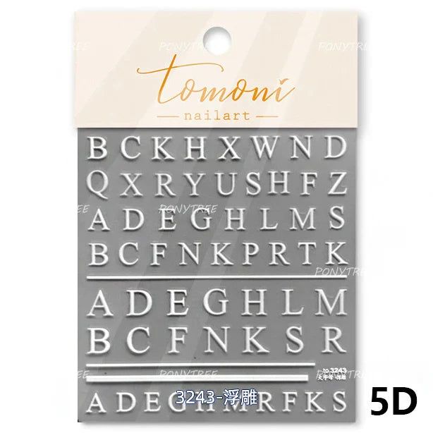 Romantic White Black Capital English Letters Chic Gold Punk Colorful Stamp Word 3D Self Adhesive Nail Art Sticker Manicure Decal (ONLINE ORDER ONLY)