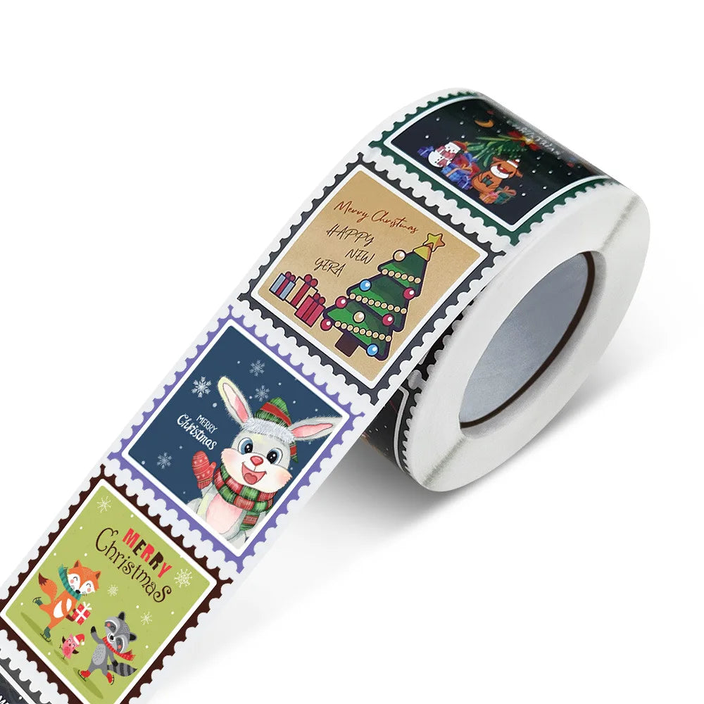 50-500Pcs 3.8cm Merry Christmas Stickers Square Christmas Tree Holiday Adhesive Labels For Cards Present Envelopes Seal Box Bag (ONLINE ORDER ONLY)
