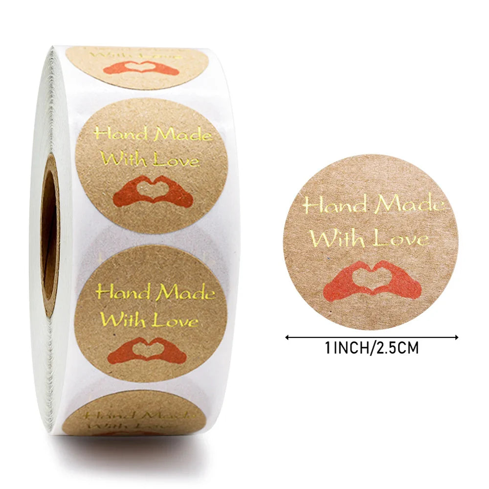 Handmade With Love Kraft Paper Stickers 100-500pcs 1inch Adhesive Labels Baking Wedding Decoration Party Decoration Sticker (Online Order Only)
