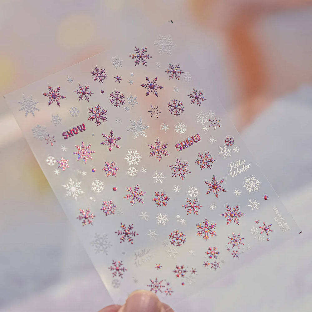 Shiny Pink Silver Hot Stamping Snow Adhesive Nail Art Sticker Snowflake Rhinestone Manicure Decal Nail Supplies for Professional (Online Order Only)