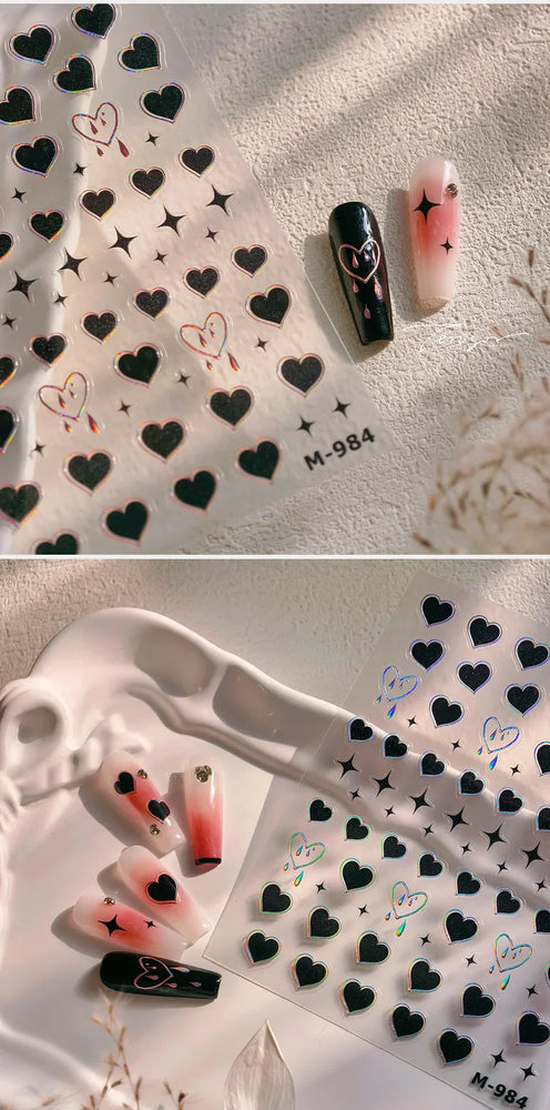 Black Punk Star Heart Laser Stroke Dark Wind Sexy Water Droplet Delicate Adhesive Nail Art Decorations Stickers Manicure Decals (ONLINE ORDER ONLY)