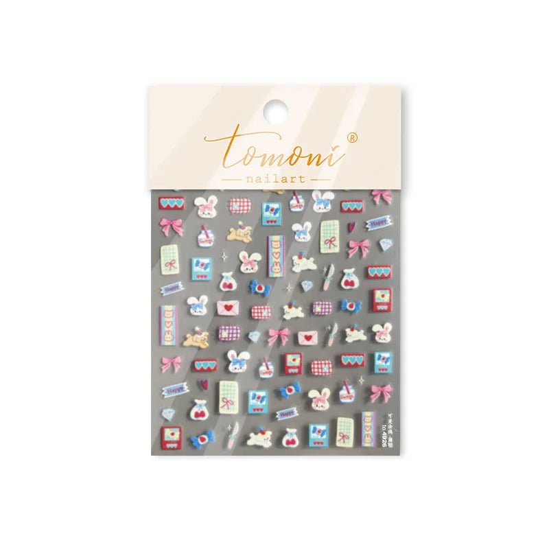 Graffiti Rabbit Dog Bunny Milk Strawberry Jewel Candy Knife Envelope Soft Relief Adhesive Nail Art Stickers Cute Manicure Decals (Online Order Only)