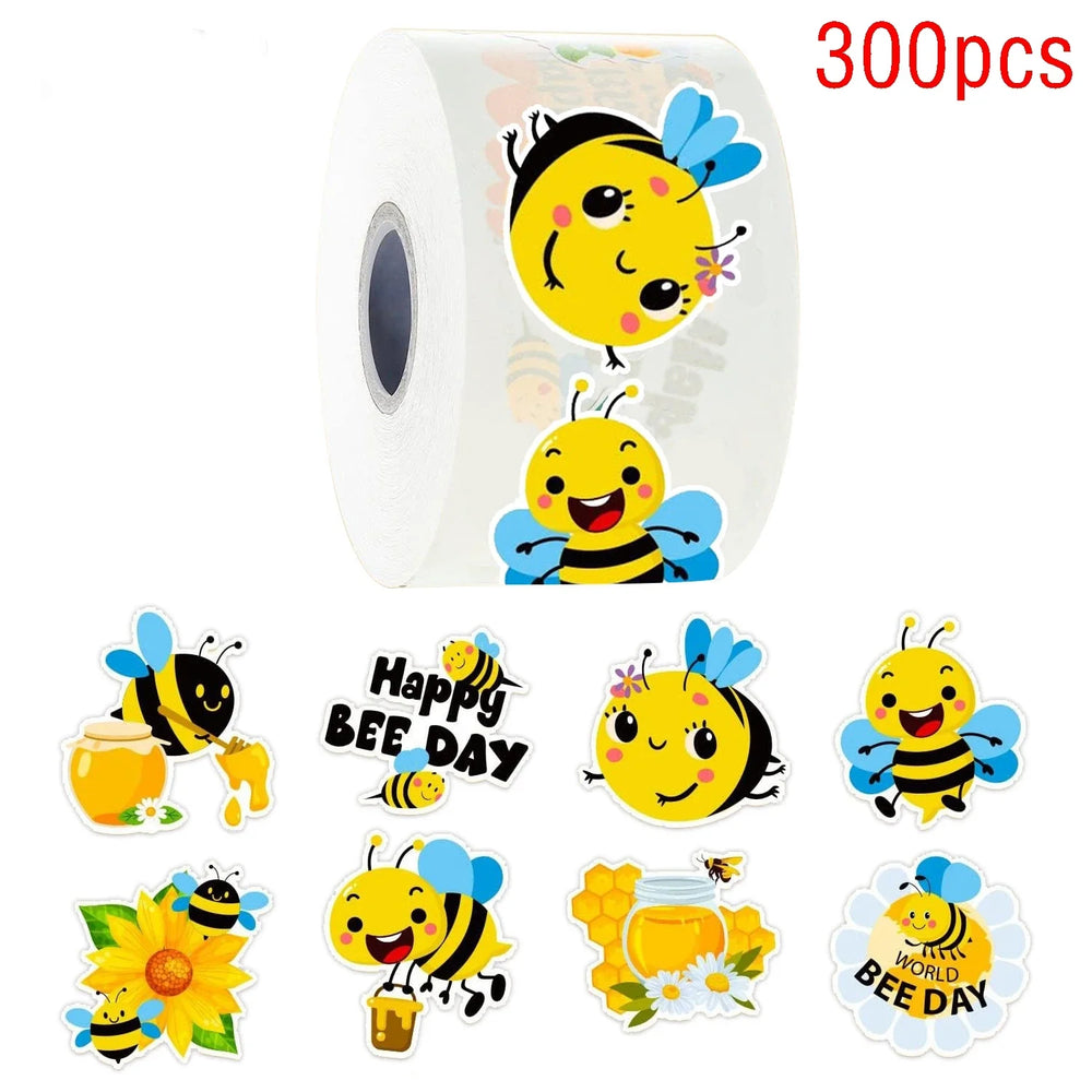 100-500pcs Cartoon Bee Stickers Cute Decals DIY Skateboard Phone Bike Fridge Reward Sealing Label Stationery Sticker (Online Order Only)