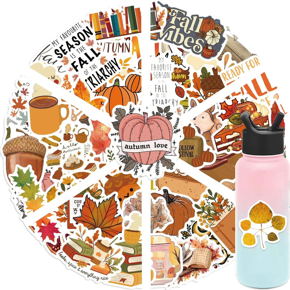 50pcs Dream Fall Maple Leaves Autumn Sticker Travel Suitcase Phone Laptop Luggage Classic Stickers Home Decor Diy Kids Girl Toys (ONLINE ORDER ONLY)