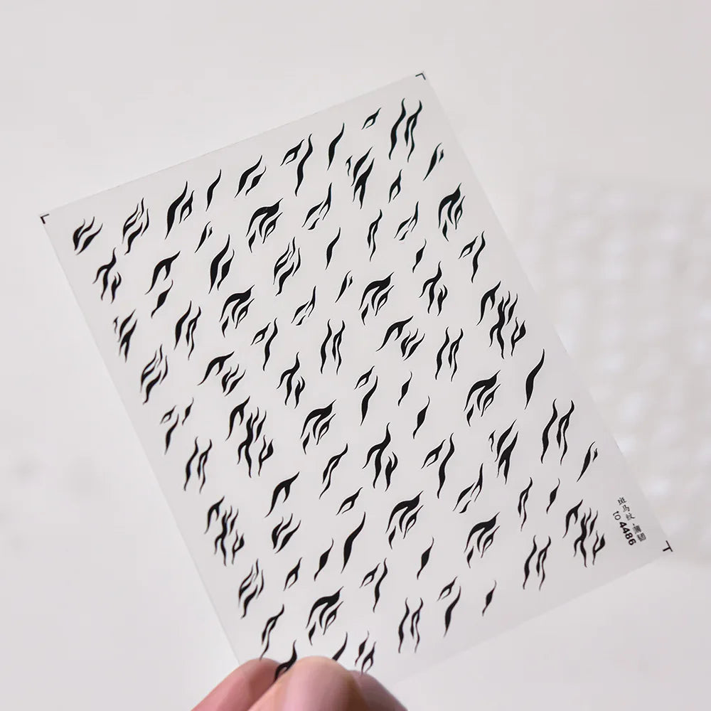 Chic Halo Dyeing Zebra Stripes Tender Black White Line Design Crescent Moon Arc Adhesive Nail Art Sticker Relief Manicure Decals (Online Order Only)