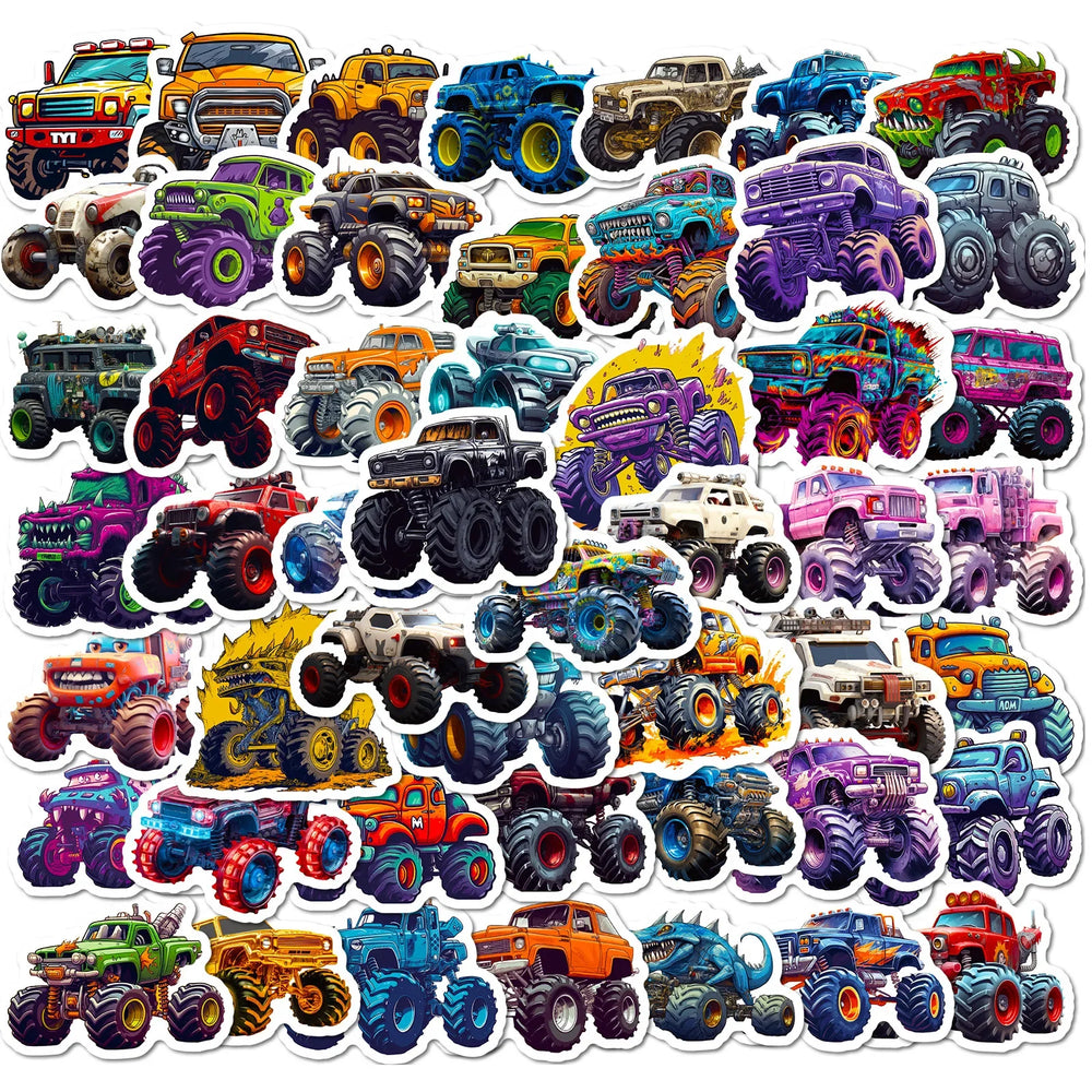 Cartoon Monster Truck Stickers for Scrapbook, Water Bottle, Phone, Laptop, Guitar - 10/25/50pcs (Online Order Only)