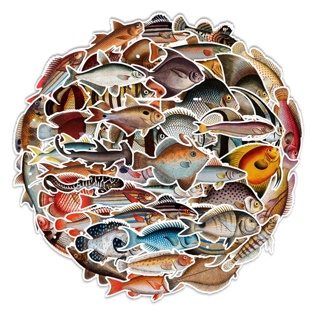 Marine Life Fish Cartoon Stickers for Phone Laptop Luggage Skateboard Decals (Online Order Only)