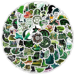 10/30/50/100pcs Cool Retro Green Magic Wizard Witch Stickers Laptop Phone Skateboard Fridge Car Gothic Retro Waterproof Sticker (ONLINE ORDER ONLY)