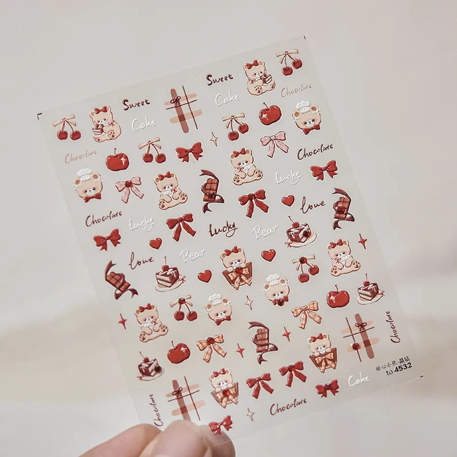 Bowknot Bear Cake Chocolates Food Star Cherry Apple Cook Love Heart Adhesive Nail Art Sticker Rhinestone Reliefs Manicure Decal (ONLINE ORDER ONLY)