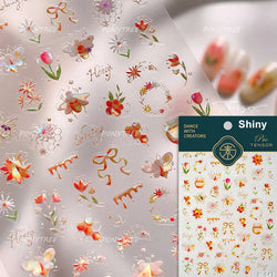 Cute Bee Honey Jar Daisy Flowers Gather Honey Pot Love Heart Green Leaves Reliefs Self Adhesive Nail Art Stickers Manicure Decal (ONLINE ORDER ONLY)