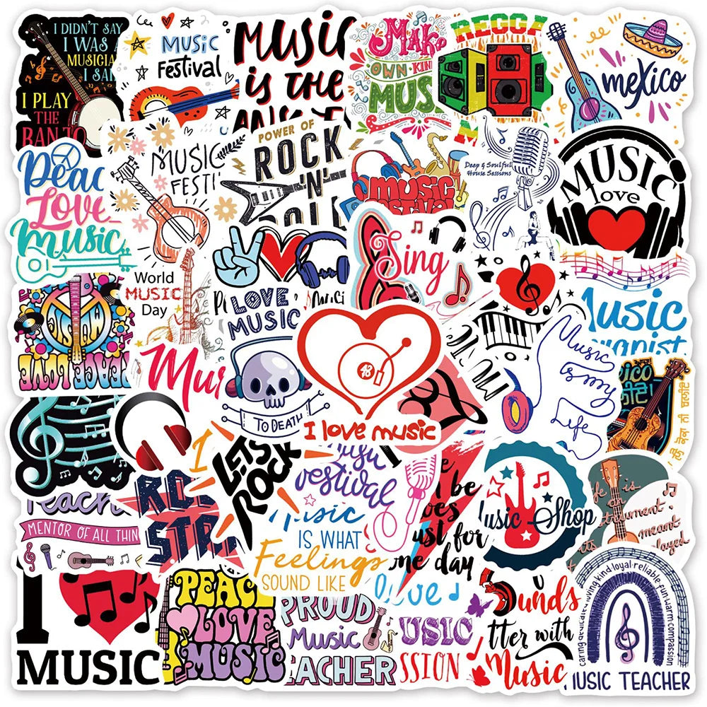 10/30/50PCS Kawaii Rock Stickers Music Retro Band Decal Skateboard Phone Laptop Luggage Bike Notebook Graffiti Sticker Kid Toy (Online Order Only)