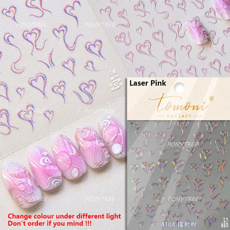 Line Love Heart Arc French Romantic Curve Punk Attitudinal Hollow Geometric Figure Adhesive Nail Art Stickers Manicure Decals (Online Order Only)