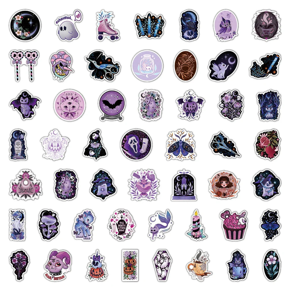 10/30/50/100PCS Cute Gothic Halloween Witch Graffiti Stickers Waterproof Skateboard Laptop Motorcycle Luggage Car Sticker Decal (Online Order Only)