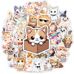 Kawaii Cute Cartoon Cat Stickers Funny Kitten DIY Toy Gift Decorative Decal for Phone Luggage Laptop Bottle Scrapbook Waterproof (ONLINE ORDER ONLY)