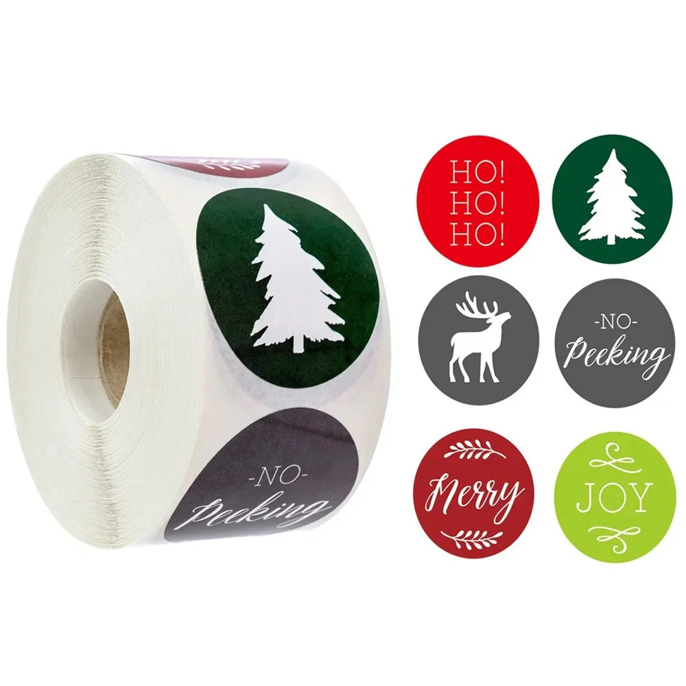 100-500Pcs Merry Christmas Sticker Christmas Party Holiday Decoration Gift Sealing Glue Baking Packaging Sticker Label 1inch (ONLINE ORDER ONLY)
